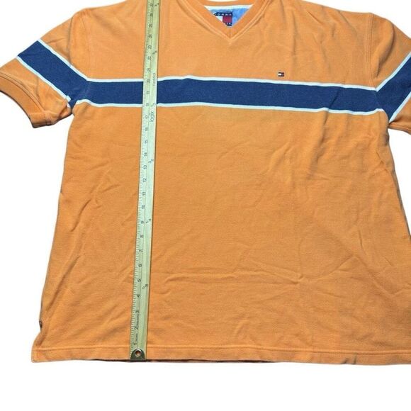 Vintage Tommy Hilfiger V Neck Orange Short Sleeve Knit T Shirt Mens XL 2004 Y2K - Picture 9 of 10